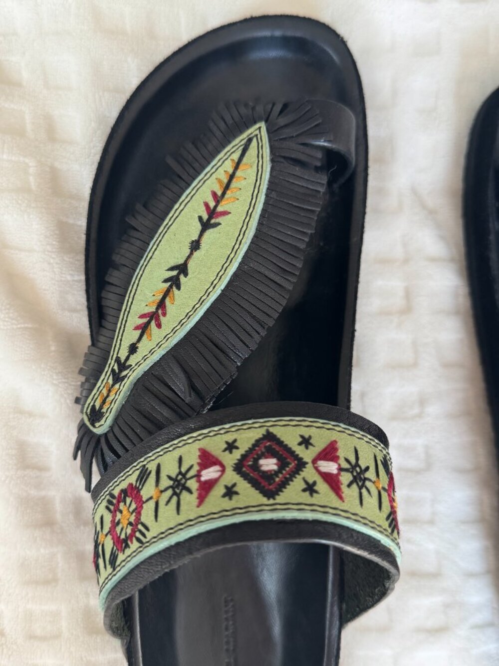Isabel Marant Leather Embroidered Ebann Slide Sandals Size 38 - Picture 2 of 6
